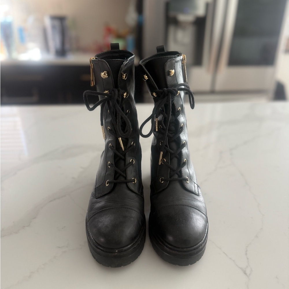 MICHAEL Michael Kors Black Combat Boots with Gold Accents